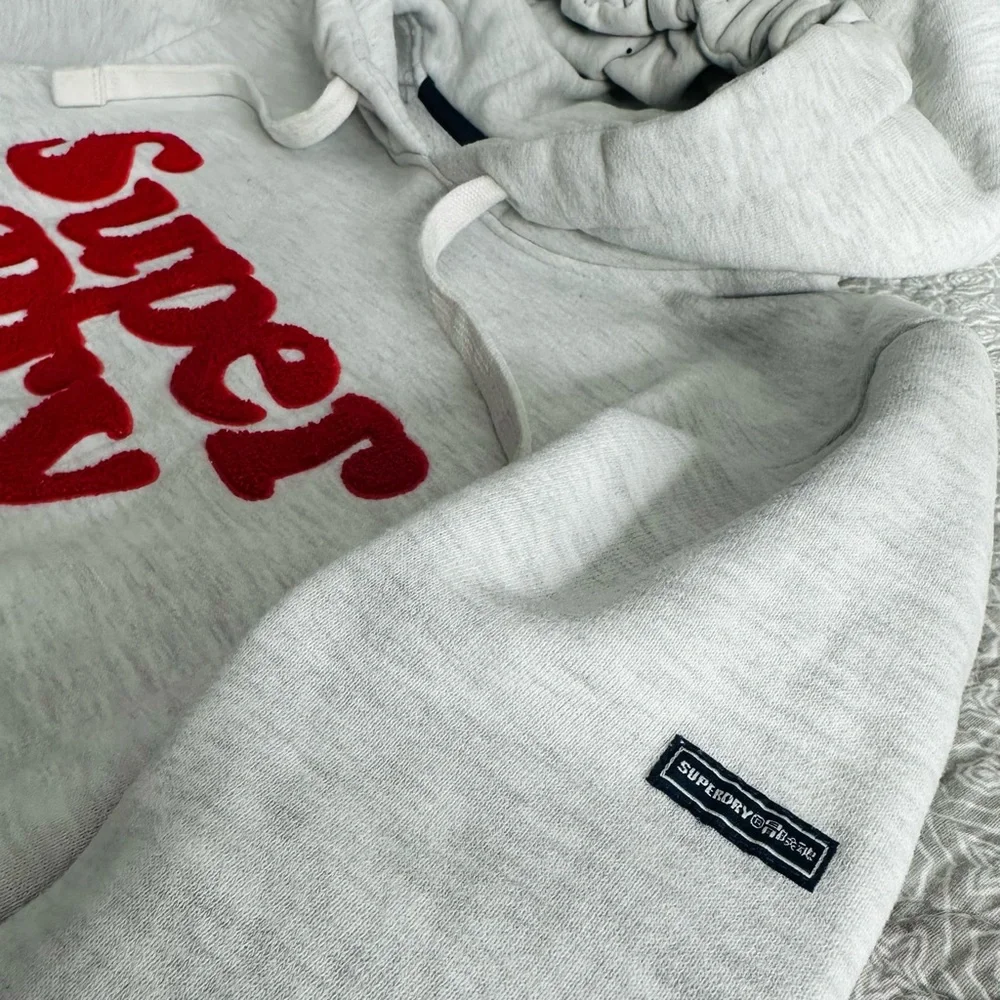 Superdry Vintage Cooper Classic Gray Hoodie Sweatshirt Red Logo Women’s Size 6 - Picture 6 of 14